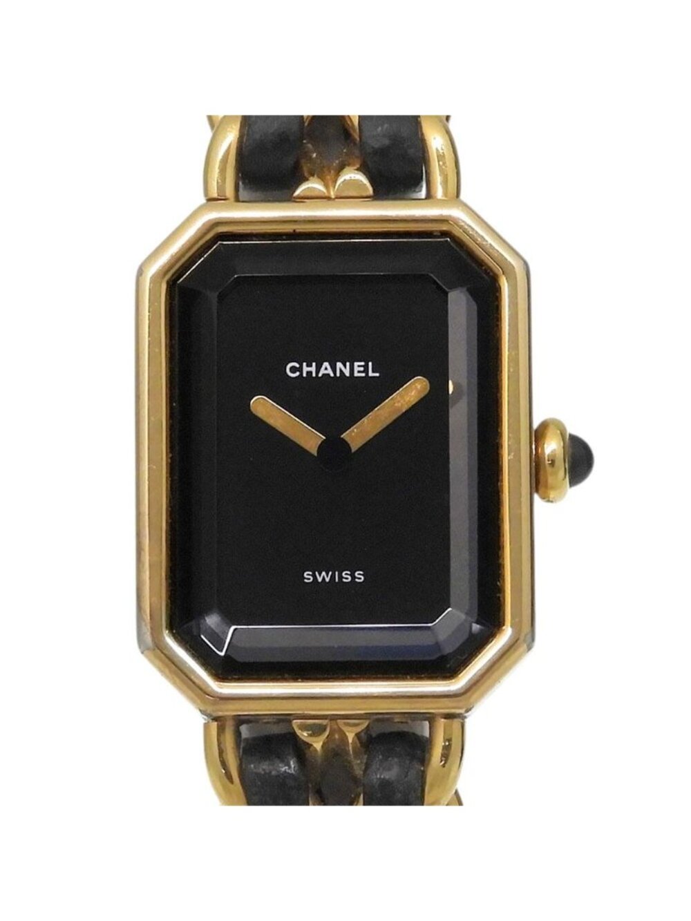 Chanel Premiere M Gold Plated Leather Quartz Analog Display Black Dial Watch